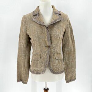 Tandem Womens Beige Floral Patterned Linen-Blend Blazer Jacket Size 34